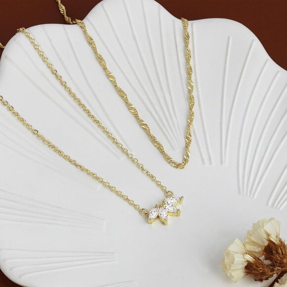 Dainty Gold Necklaces for Women Cubic Zirconia 14k Gold Plated Layered Necklaces - Picture 5 of 7